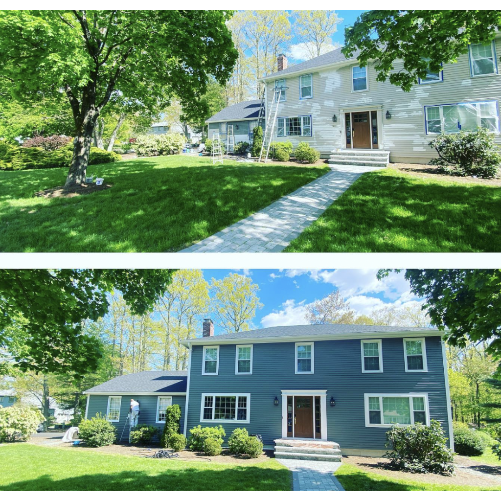 Before and after of a blue colonial