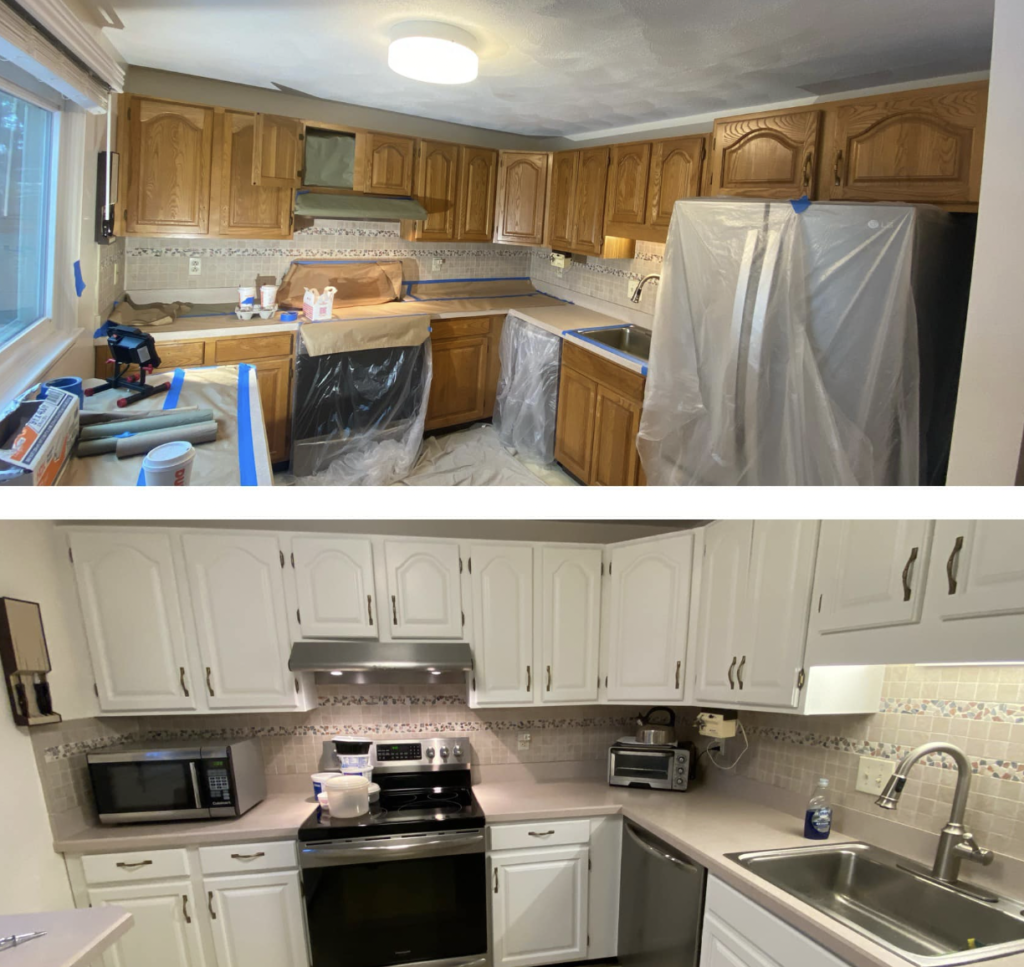 Before and after pictures of kitchen cabinets newly painted