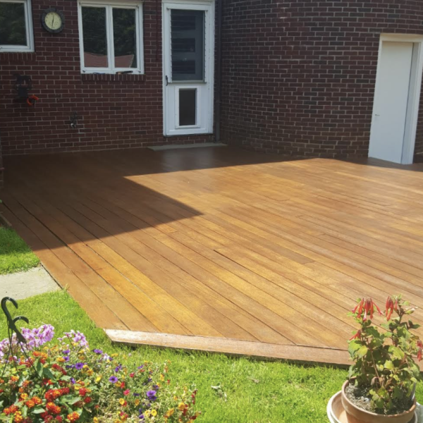 backyard wood deck in Brookline