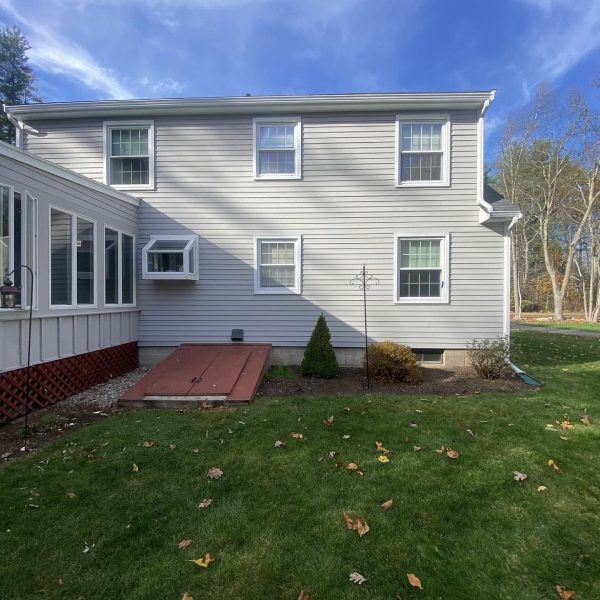 Exterior home painted gray.