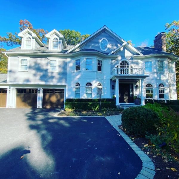 Home in Brookline Massachusetts exterior front painted white.